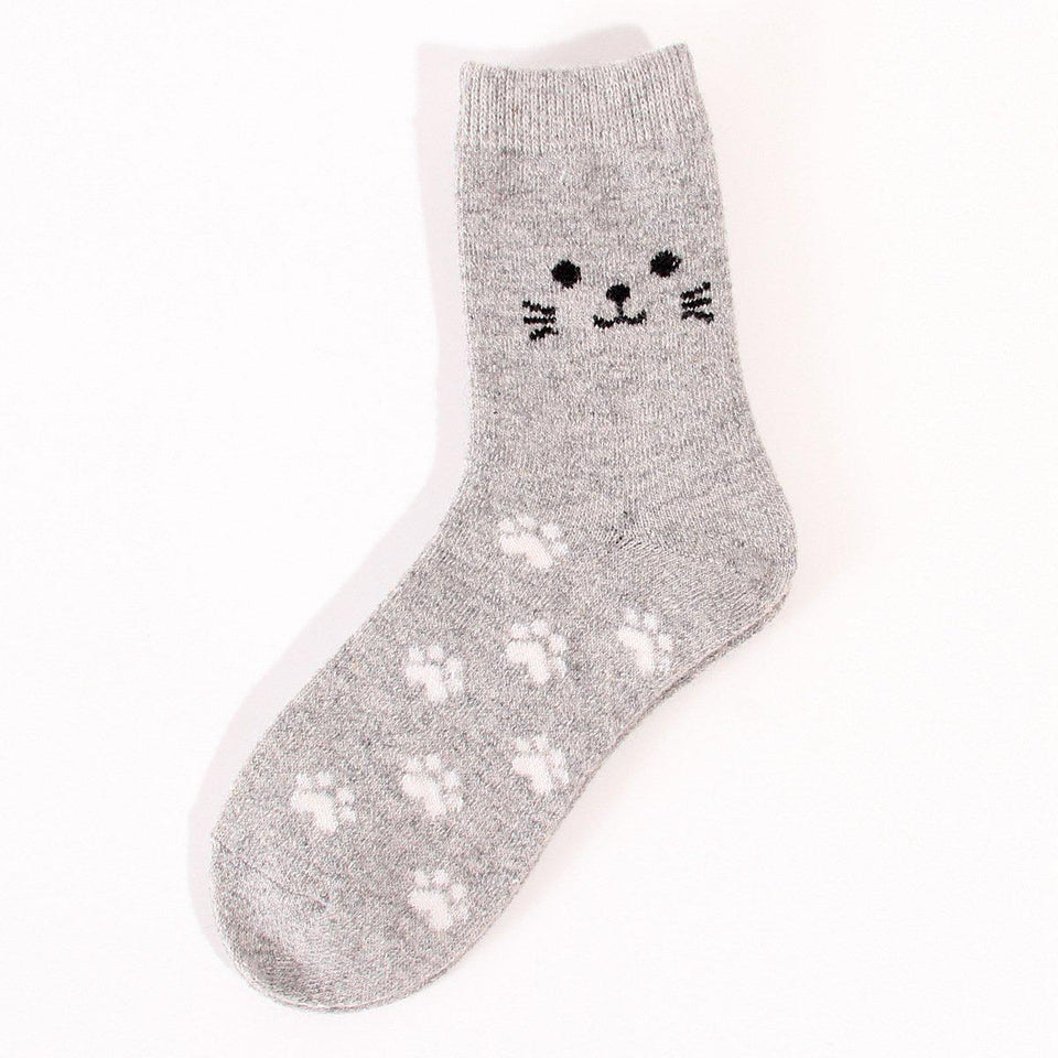 Cat Footprint Wool Blend Socks - UPKIWI