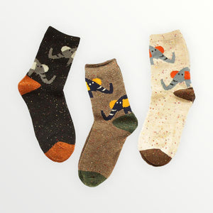 Forest Elephant Lightweight Wool Blend Socks - 3 Pairs Pack / Women's Shoe Size 5-10 - UPKIWI