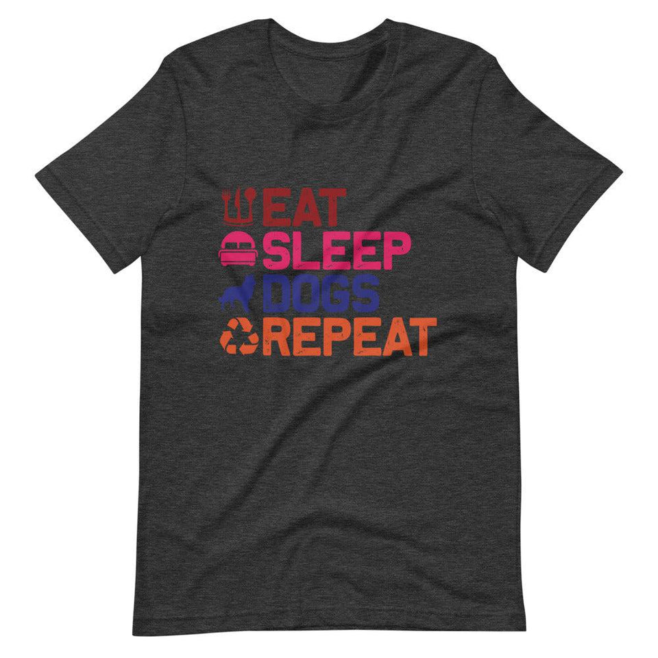 Eat Sleep Dog Repeat Short-Sleeve Unisex T-Shirt - Dark Grey Heather / XS - UPKIWI