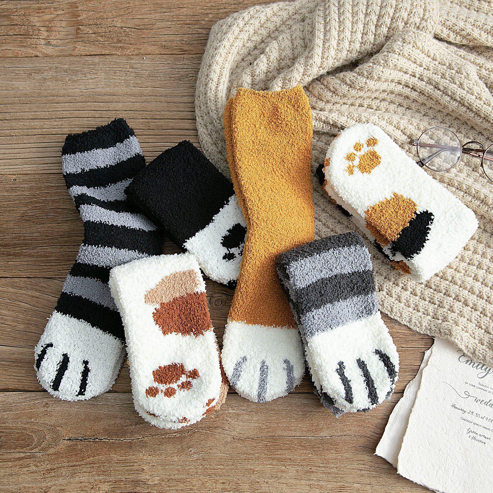 Cat Socks Fuzzy, Fuzzy Paw Socks, Socks Cat Paws, Winter Socks