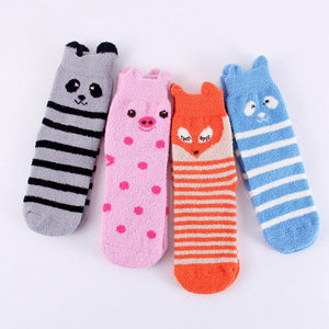 Fuzzy Animal Fox Ear Women's Soft Fleece Sleep Socks - UPKIWI