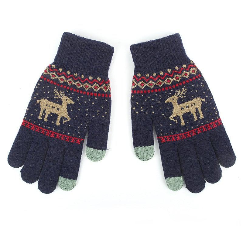 Winter Reindeer Touch Screen Gloves - Navy - UPKIWI