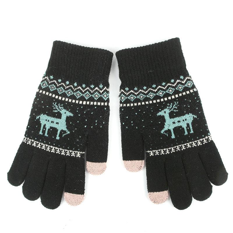 Winter Reindeer Touch Screen Gloves - Black - UPKIWI