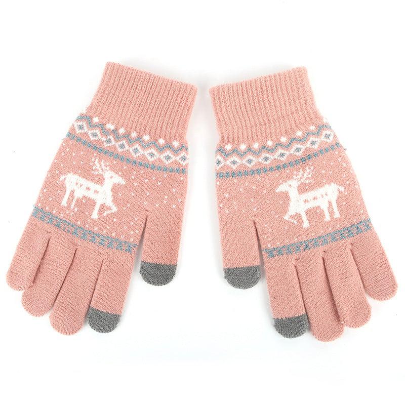 Winter Reindeer Touch Screen Gloves - Pink - UPKIWI