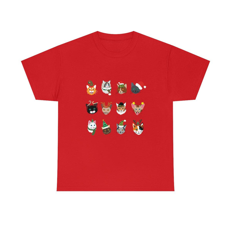 MEOWVELOUS CHRISTMAS CATS Unisex Cotton T-shirt - Red / S - UPKIWI