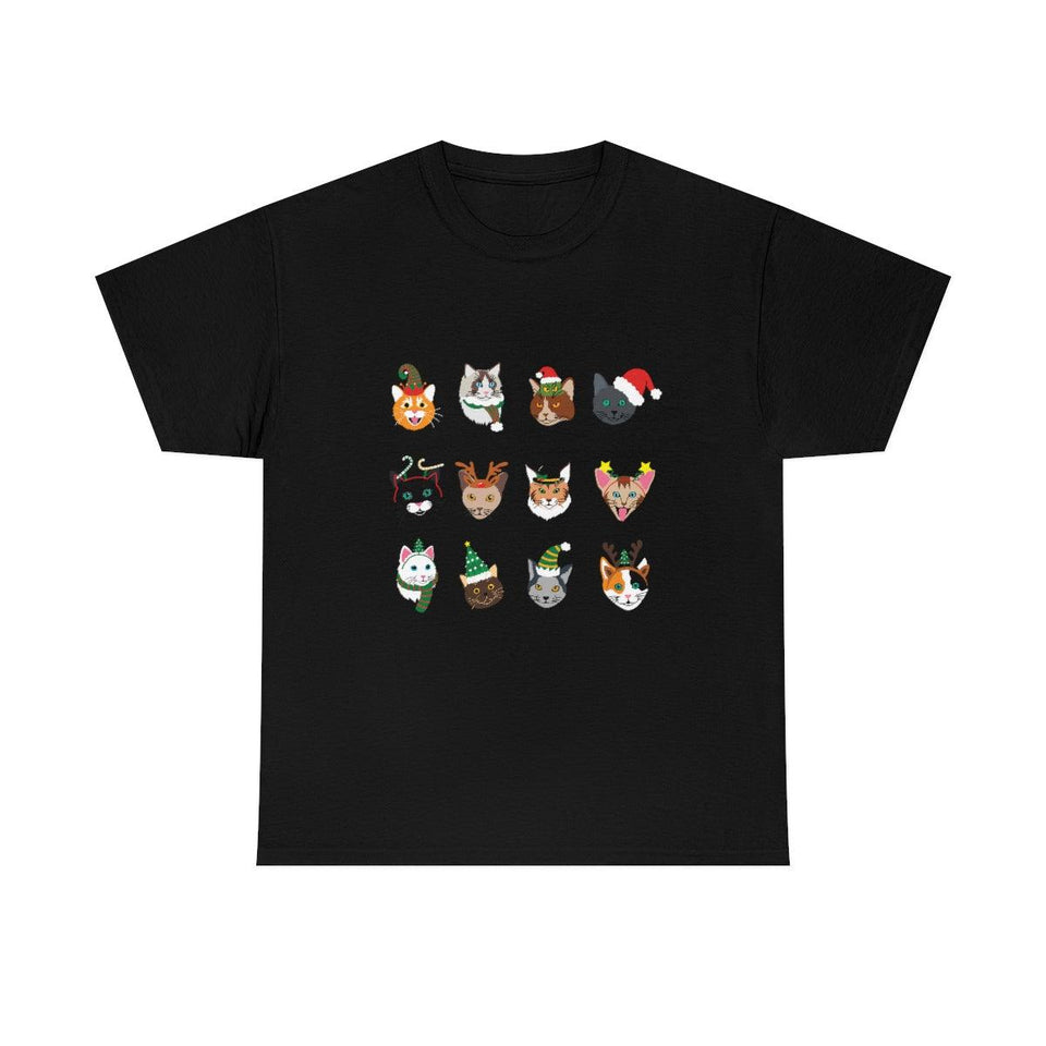 MEOWVELOUS CHRISTMAS CATS Unisex Cotton T-shirt - Black / S - UPKIWI