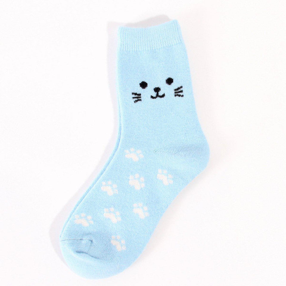 Cat Footprint Wool Blend Socks - UPKIWI