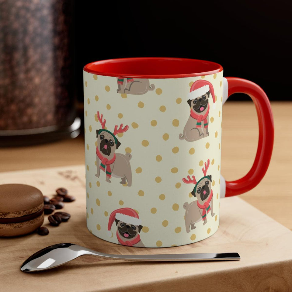 Christmas Pug Accent Coffee Mug, 11oz - Red / 11oz - UPKIWI