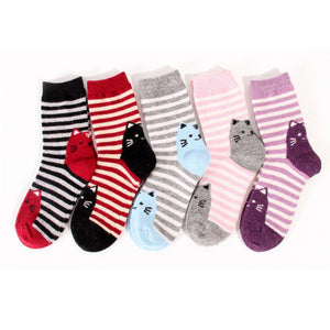 Striped Cat Wool Blend Socks - UPKIWI
