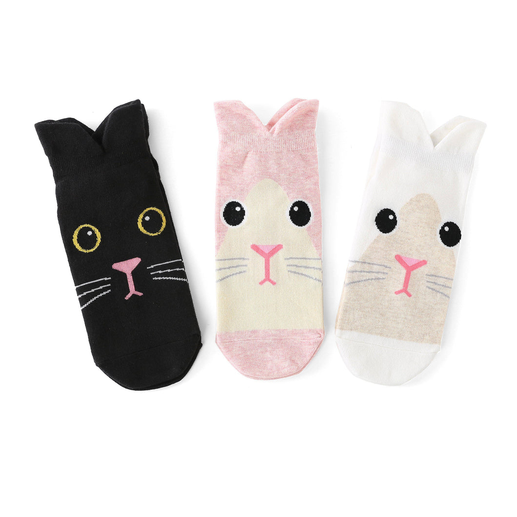 Bunny Rabbit Ear Women's Cotton Socks - 3 Pairs Pack / Women's Shoe Size 5-9 - UPKIWI