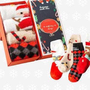 Christmas Heartwarming Gift Box - Fuzzy Santa Women's Winter Socks - Color 2 - Diamond / Women's Shoe Size 5-11 - UPKIWI