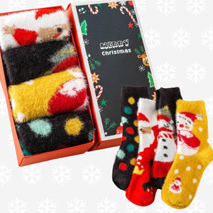 Christmas Heartwarming Gift Box - Fuzzy Santa Women's Winter Socks - Color 1 - Spot / Women's Shoe Size 5-11 - UPKIWI