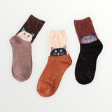 Forest Cat Lightweight Wool Blend Socks - 3 Pairs Pack / Women's Shoe Size 5-10 - UPKIWI