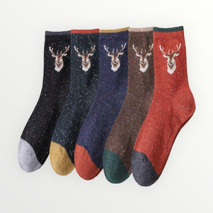 Deer Head Women's Lightweight Wool Blend Socks 5 Pack - 5 Pairs Pack / Women's Shoe Size 5-10 - UPKIWI