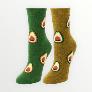 Avocado Pattern Women's Winter Wool Socks - 2 Pairs-Green / Women's Shoe Size 5-10 - UPKIWI
