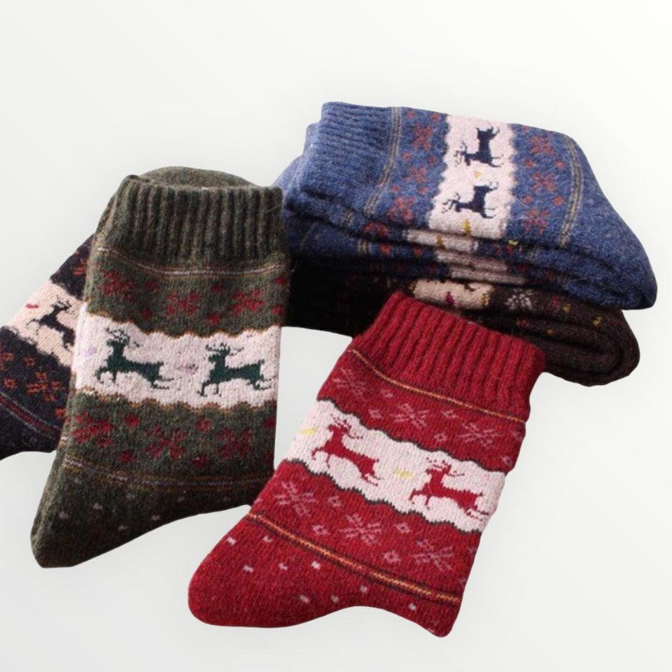 Vintage Reindeer Ultra Warm Wool Blend Socks - 5 Pairs Pack / Women's Shoe Size 5-10 - UPKIWI