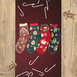Santa and Gingerbread Man Women's Christmas Cotton Socks - UPKIWI