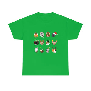 MEOWVELOUS CHRISTMAS CATS Unisex Cotton T-shirt - Irish Green / S - UPKIWI
