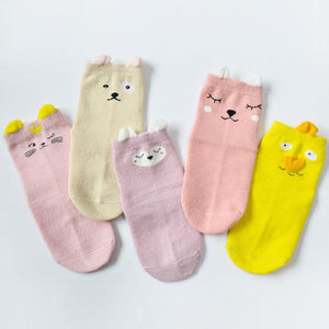 Animal Ears Kids Cotton Socks - Girl-5 Pairs Pack / S 0-12M - UPKIWI