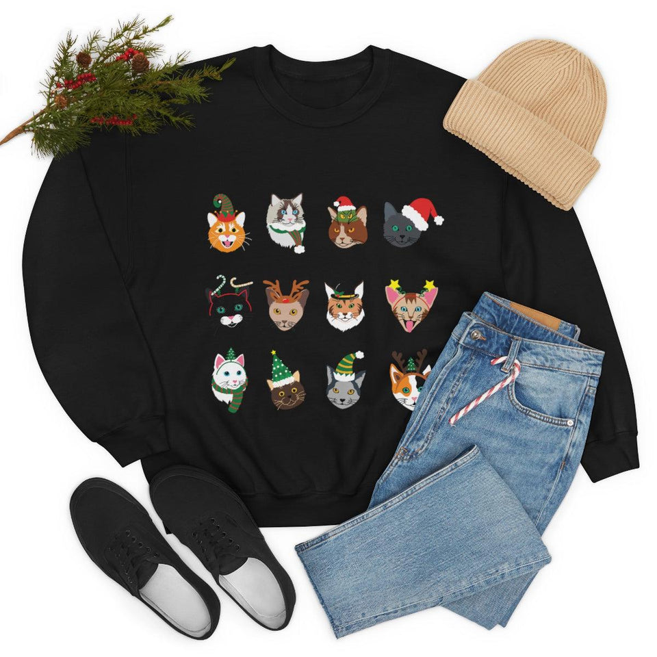 Meowvelous Christmas Cats Unisex Heavy Blend™ Crewneck Sweatshirt - UPKIWI