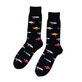 Fishing Lures Pattern Men's Crew Socks - L-Men's Shoe Size 7-12 / Black - UPKIWI