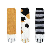 Fluffy Cat Paw Fuzzy Fleece Socks - Ginger+Dark Spots+Stripes 3 Pairs Set / Women's Shoe Size 5-10 - UPKIWI