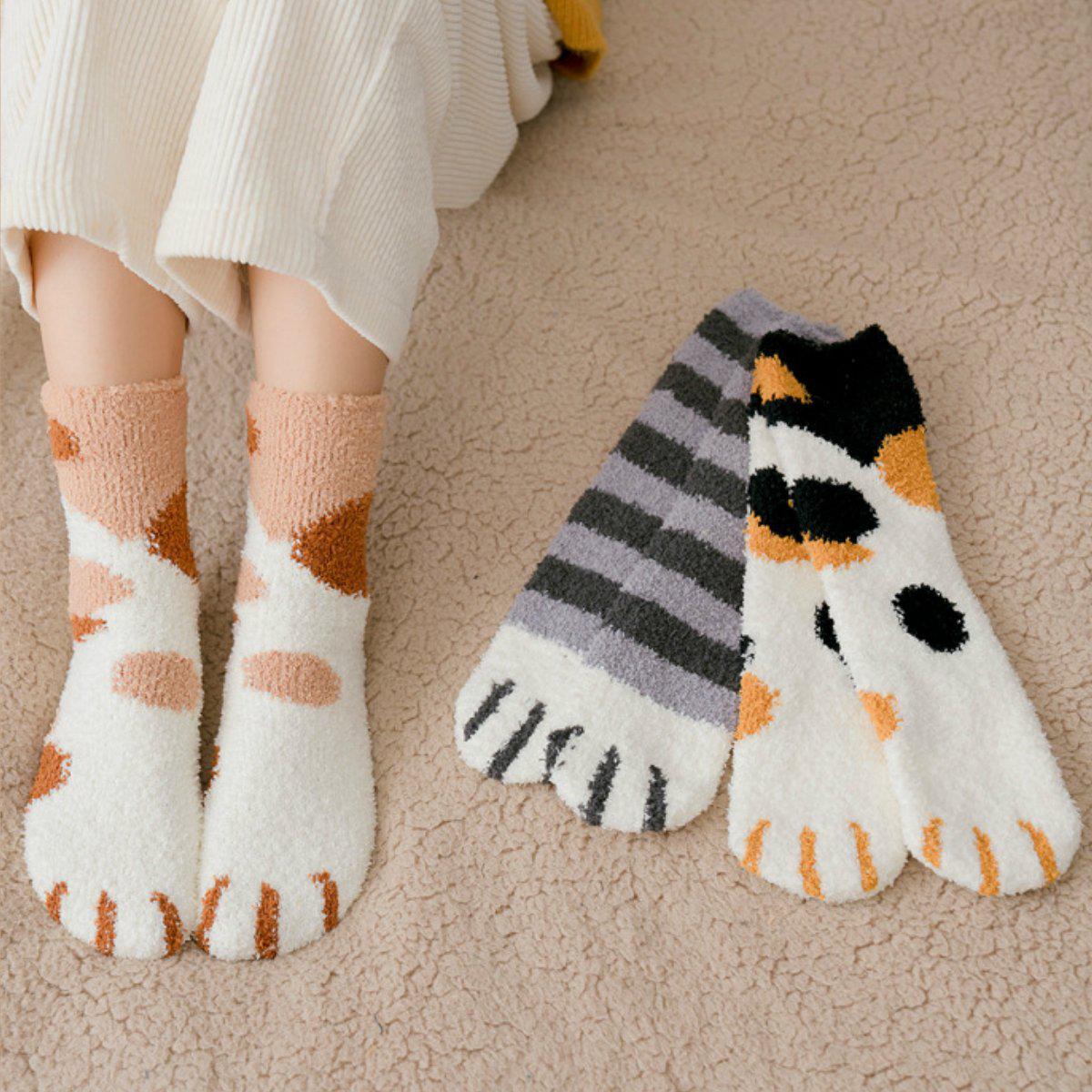 Winter Warm Fluffy Kitty Cat Paws Socks Cute Thick Fleece Sleep