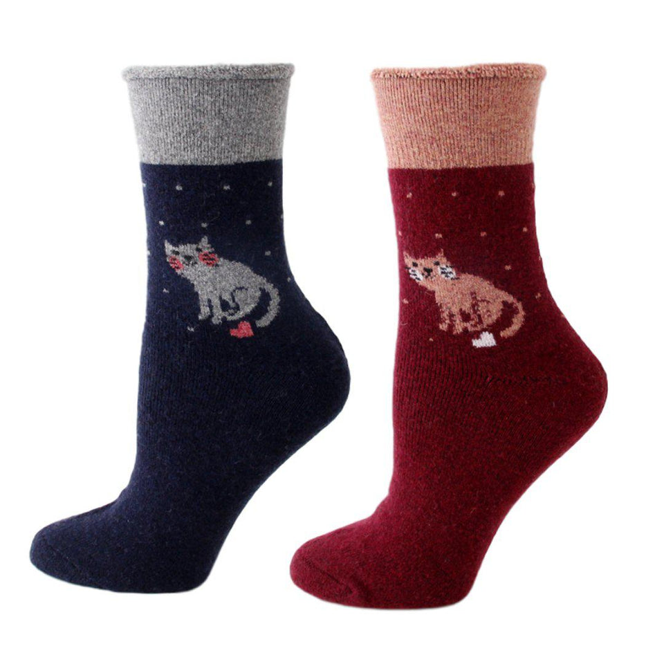 Heart Kitty Extra Thick and Warm Women's Wool Socks - UPKIWI
