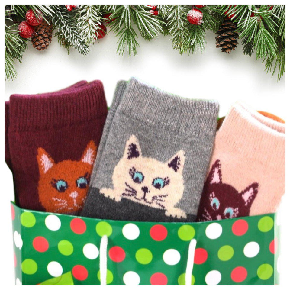 Peekaboo Cat Wool Blend Socks - UPKIWI