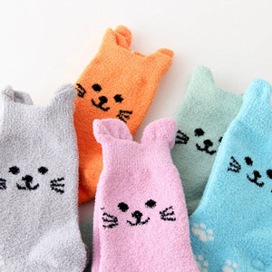 Fuzzy Cat Ear Coral Fleece Women's Cozy Winter Sleep Socks - 5 Pairs Pack (5 Colors) / Women's Shoe Size 5-12 - UPKIWI