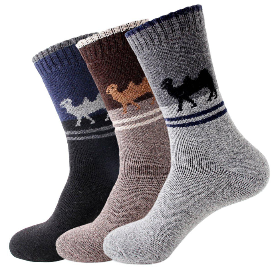 Camel Extra Thick and Warm Men's Wool Socks - 3 Pairs Pack / Men's Shoe Size 7-13 - UPKIWI