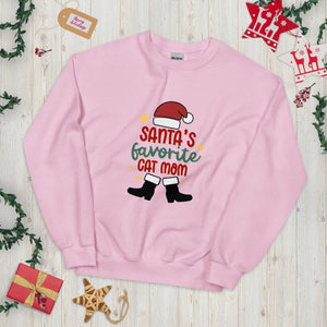 Santa's Favorite Cat Mom Unisex Sweatshirt - Light Pink / S - UPKIWI