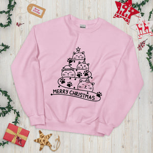 Cute Christmas Cat Tree Unisex Sweatshirt - Light Pink / S - UPKIWI