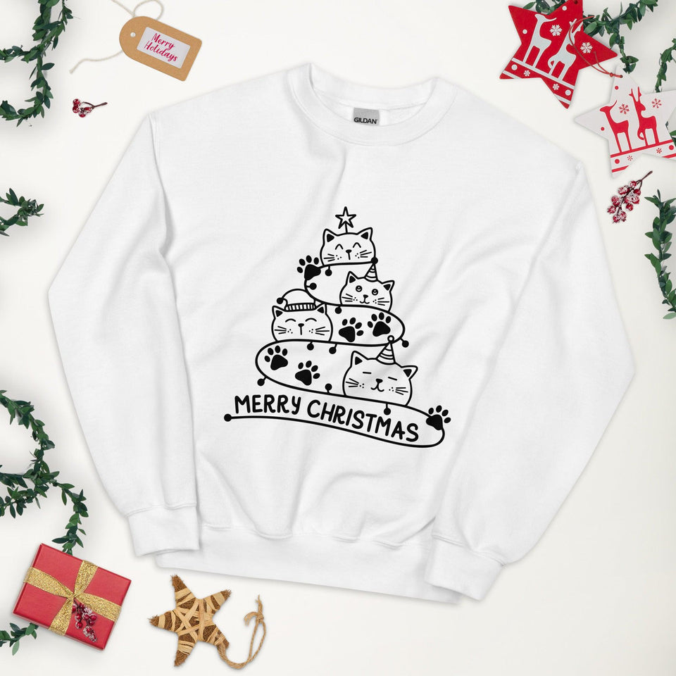 Cute Christmas Cat Tree Unisex Sweatshirt - UPKIWI