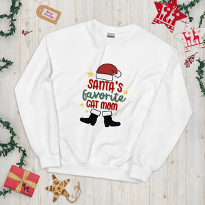 Santa's Favorite Cat Mom Unisex Sweatshirt - White / S - UPKIWI