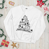 Cute Christmas Cat Tree Unisex Sweatshirt - White / S - UPKIWI