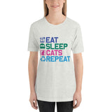 Eat Sleep Cat Repeat Short-Sleeve Unisex T-Shirt - UPKIWI