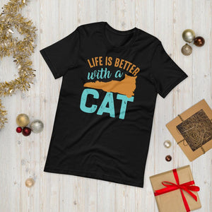 Life Is Better with a Cat Short-Sleeve Unisex T-Shirt - UPKIWI