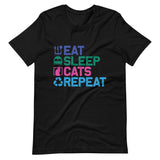 Eat Sleep Cat Repeat Short-Sleeve Unisex T-Shirt - Black / XS - UPKIWI