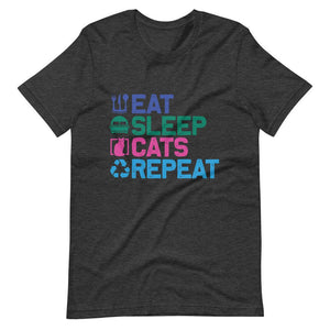 Eat Sleep Cat Repeat Short-Sleeve Unisex T-Shirt - Dark Grey Heather / XS - UPKIWI