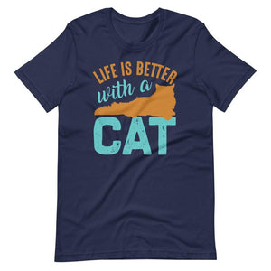 Life Is Better with a Cat Short-Sleeve Unisex T-Shirt - Navy / XS - UPKIWI