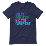 Eat Sleep Cat Repeat Short-Sleeve Unisex T-Shirt - Navy / XS - UPKIWI