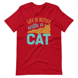 Life Is Better with a Cat Short-Sleeve Unisex T-Shirt - Red / S - UPKIWI