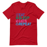 Eat Sleep Cat Repeat Short-Sleeve Unisex T-Shirt - Red / S - UPKIWI