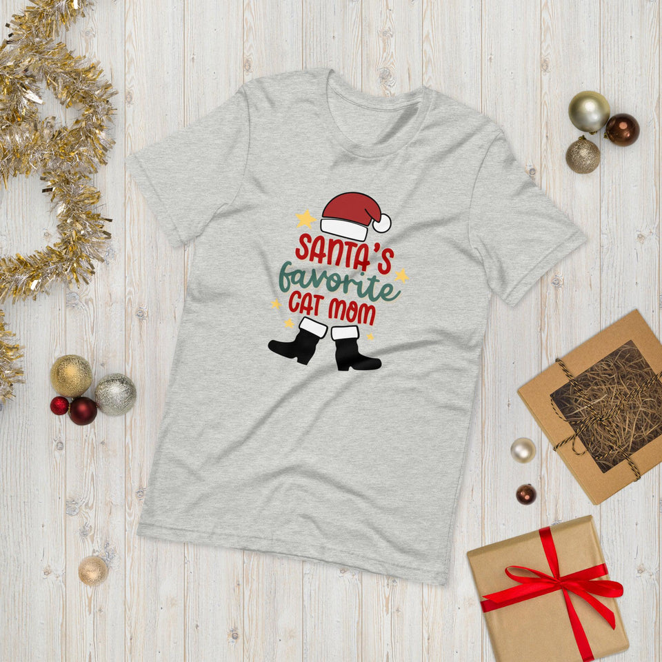 Santa's Favorite Cat Mom Unisex t-shirt - Athletic Heather / XS - UPKIWI