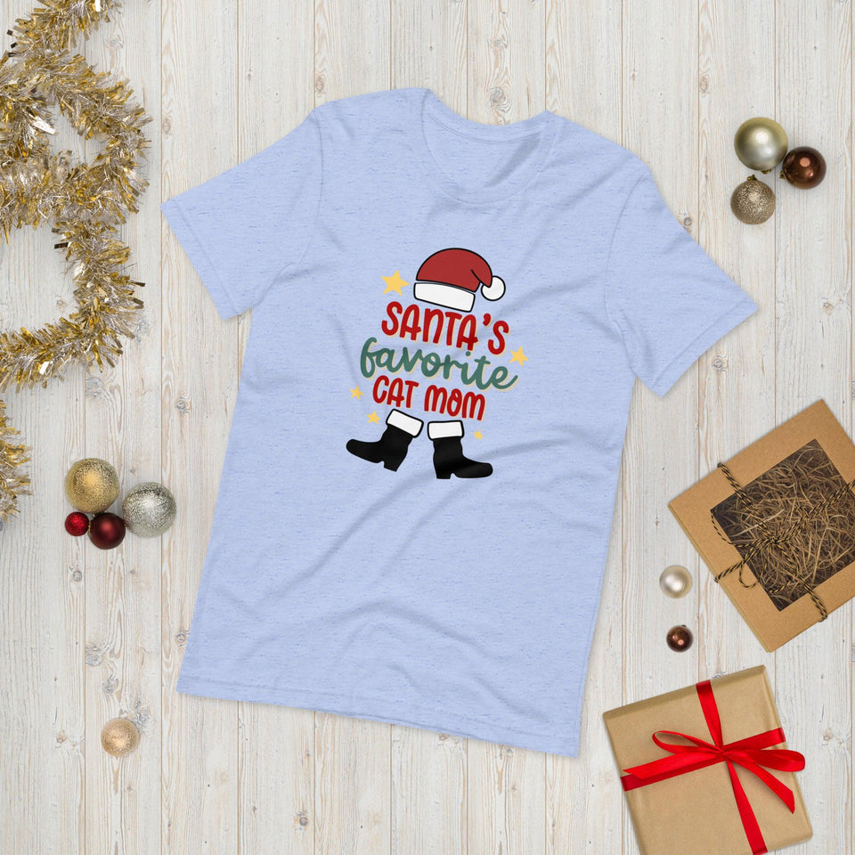 Santa's Favorite Cat Mom Unisex t-shirt - Heather Blue / S - UPKIWI
