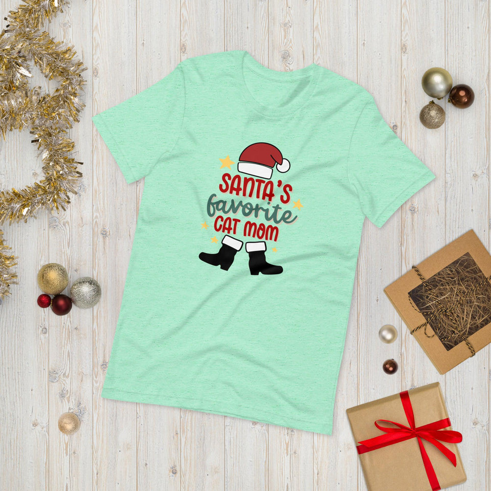 Santa's Favorite Cat Mom Unisex t-shirt - Heather Mint / S - UPKIWI