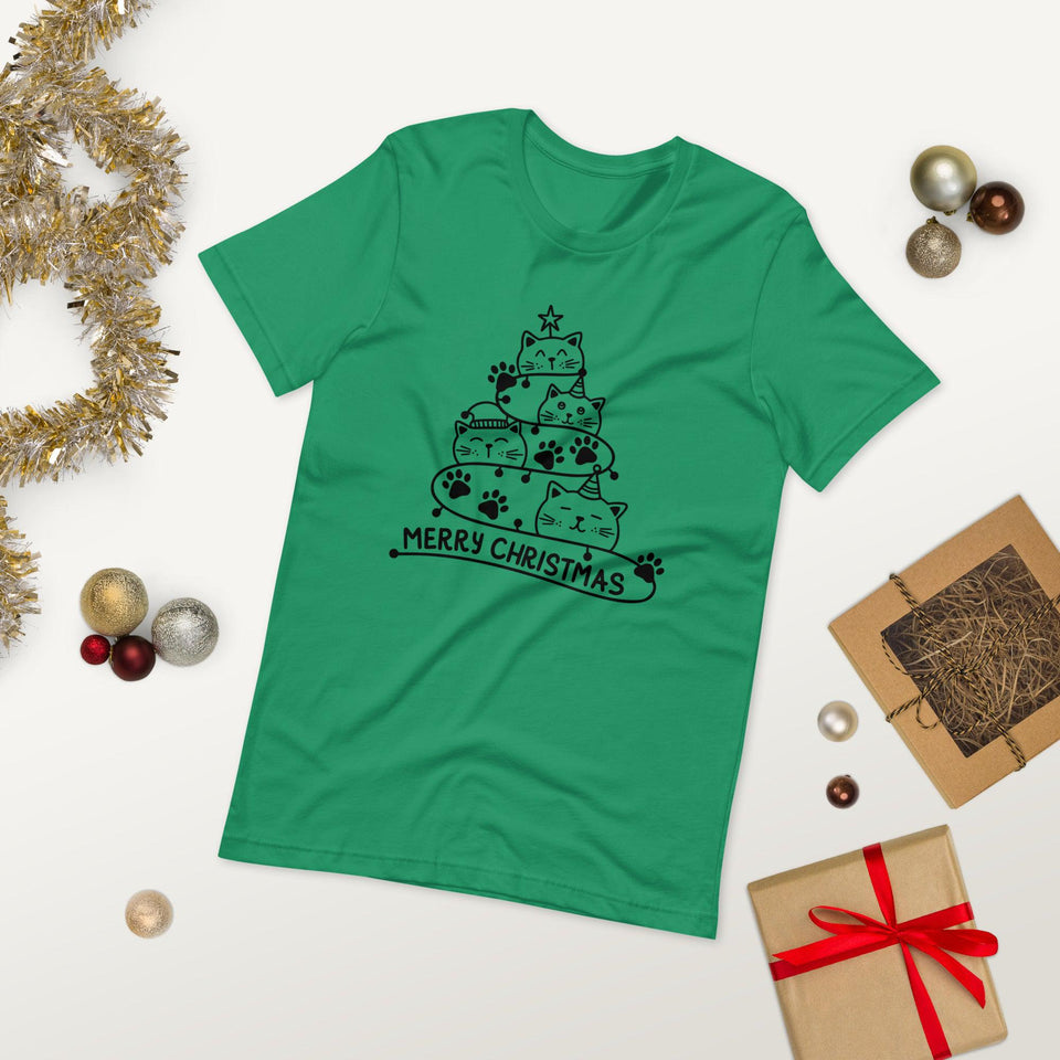 Cute Christmas Cat Tree Unisex t-shirt - UPKIWI