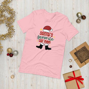 Santa's Favorite Cat Mom Unisex t-shirt - Pink / S - UPKIWI