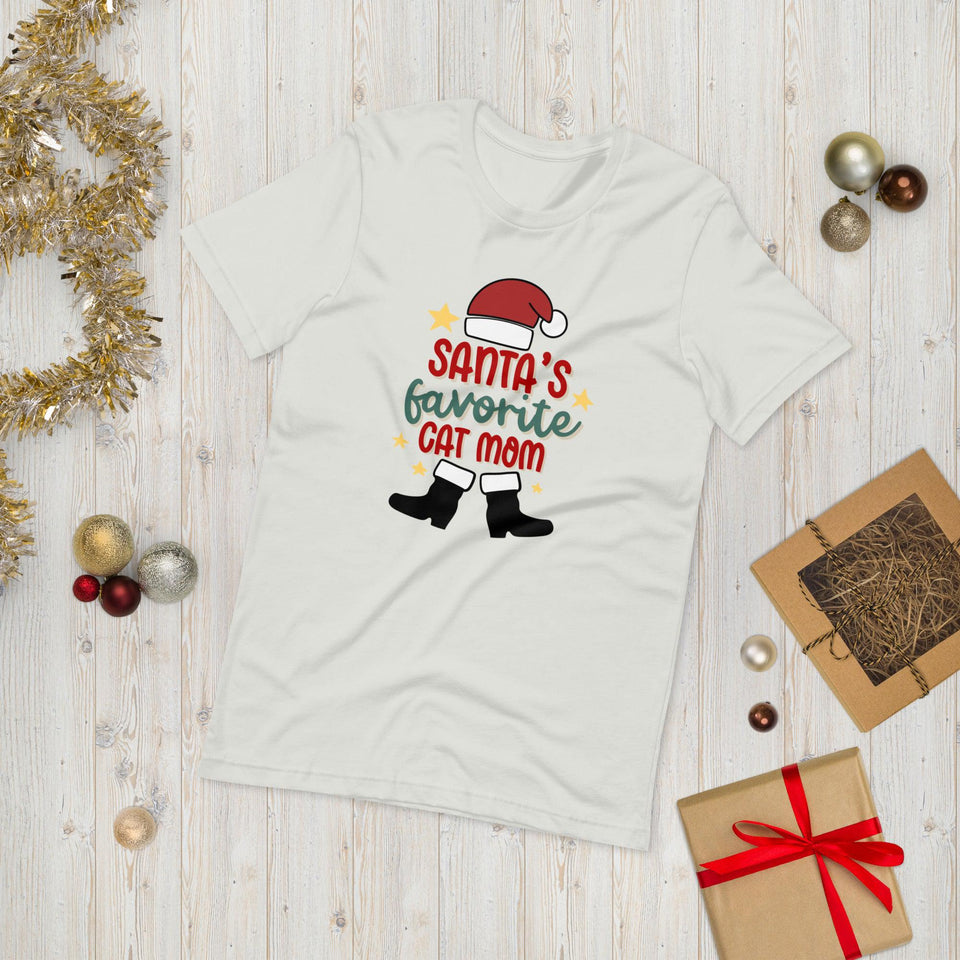 Santa's Favorite Cat Mom Unisex t-shirt - Silver / S - UPKIWI